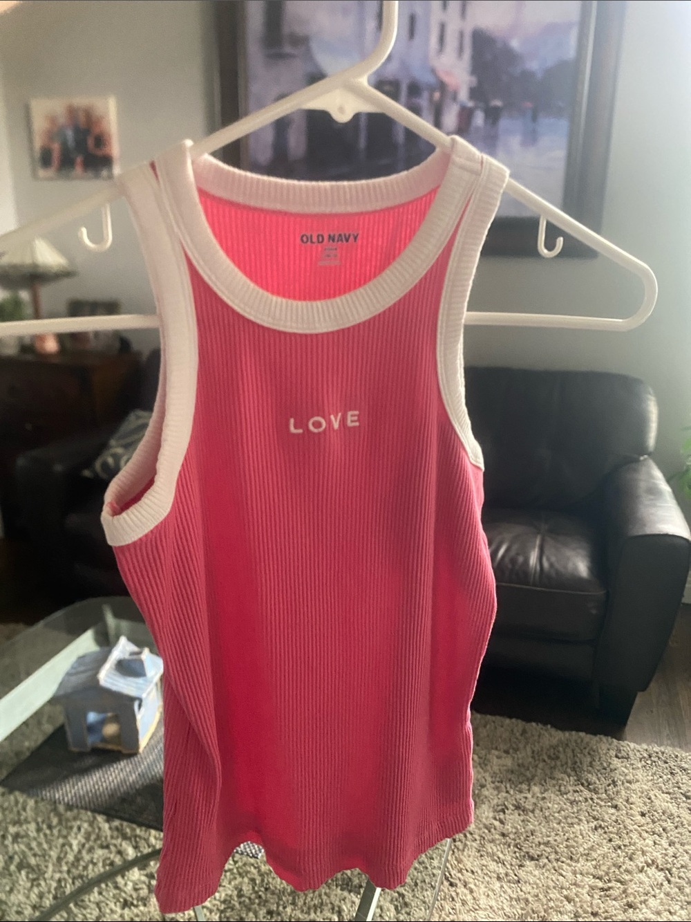 Old Navy Pink Ribbed 'LOVE' Tank with White Trim basically new